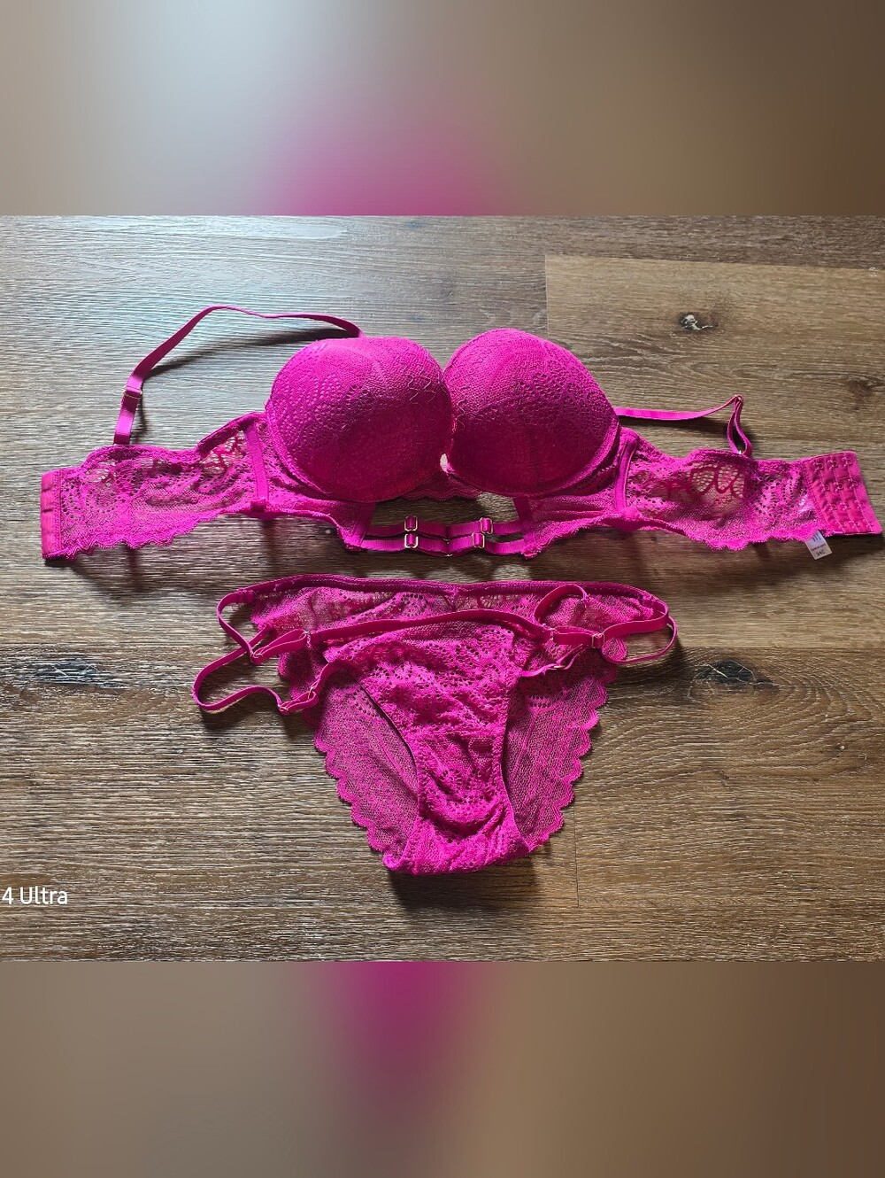 Fuchsia Lace Push-Up Bra & Matching Bikini Brief Set Bra Size 34C